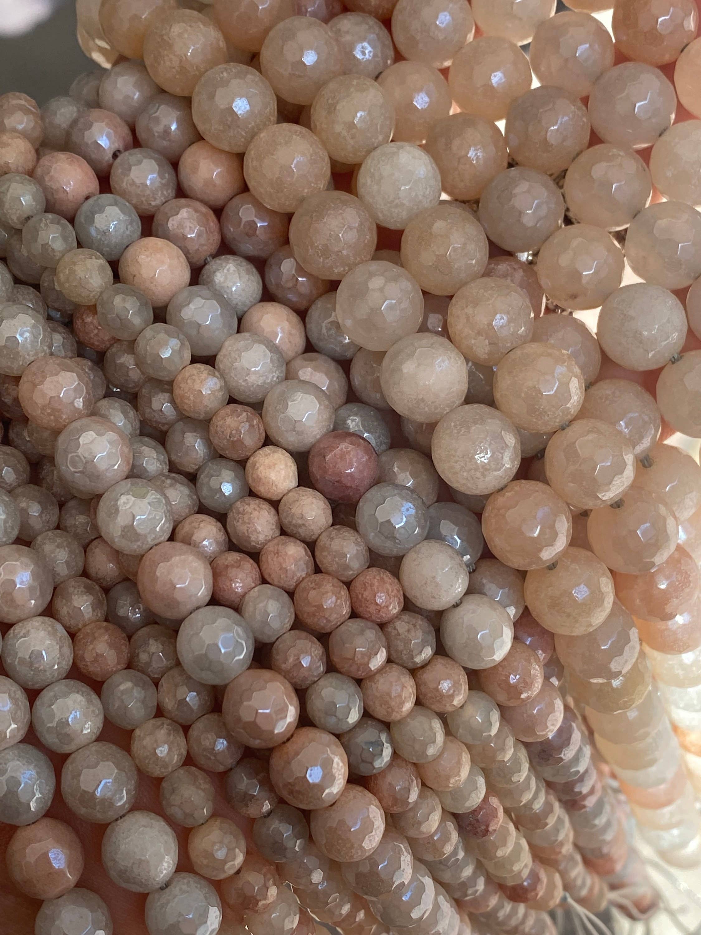 The Bead Bazaar - Wholesale Beads - Sunstone Beads For Jewelry Making, Iridescent Pink Gemstone Beads, Pastel Pink Faceted Beads, Light Pink Sunstone Bulk Wholesale Mala Beads5