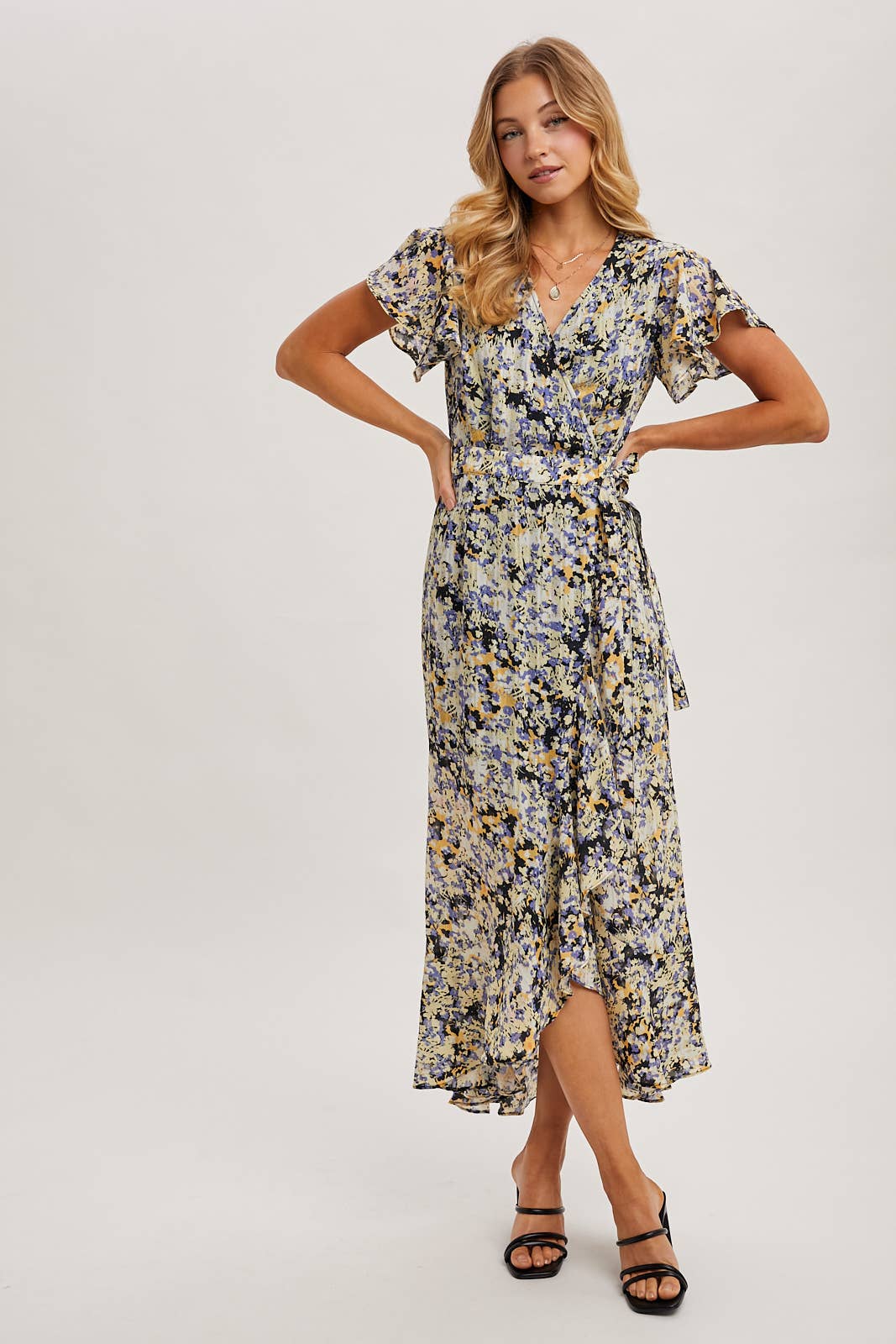 Bluivy - Wholesale Dress - Women's - FLORAL PRINT WRAP RUFFLED MIDI DRESS - EASTER DAY12