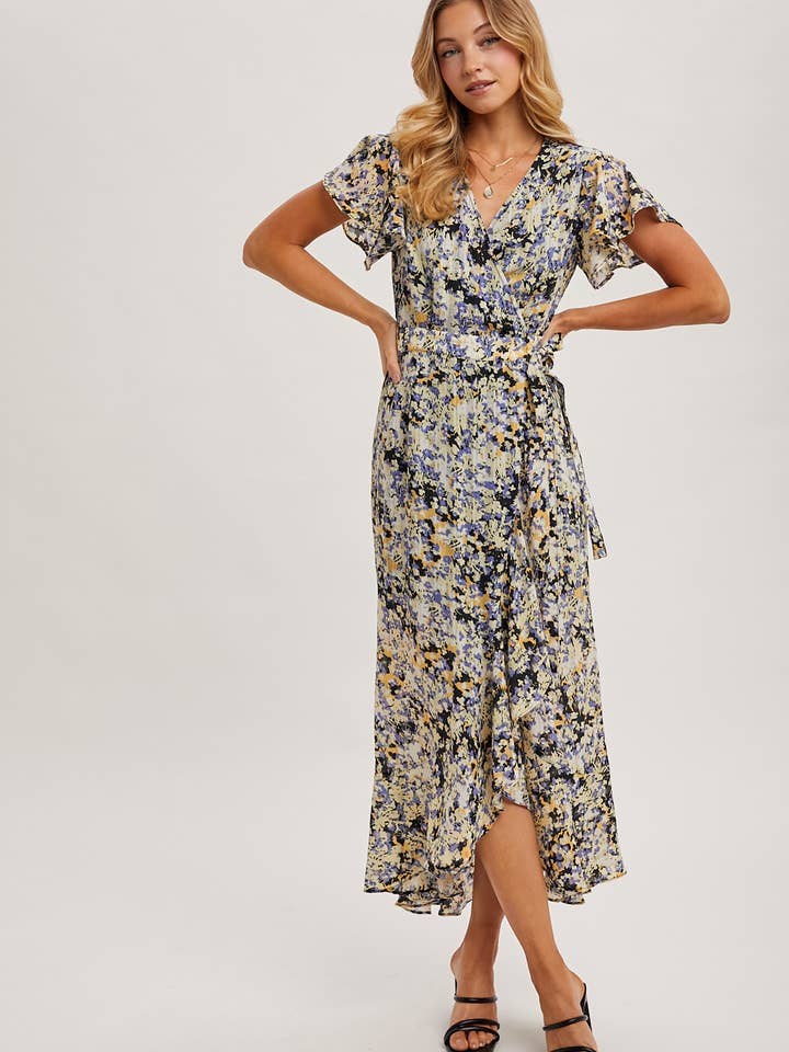 Bluivy - Wholesale Dress - Women's - FLORAL PRINT WRAP RUFFLED MIDI DRESS - EASTER DAY12