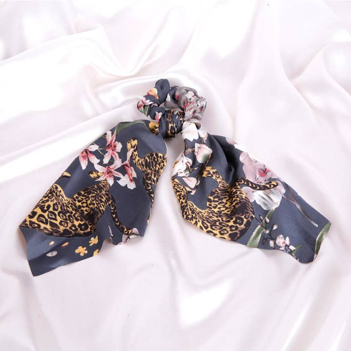 Grey Floral Leopard Hair Scarf for wholesale by Evelyn and Rose