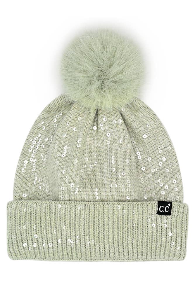 Hana - Wholesale Beanie - Women's - C.C All Over Clear Sequin Pom Beanie5