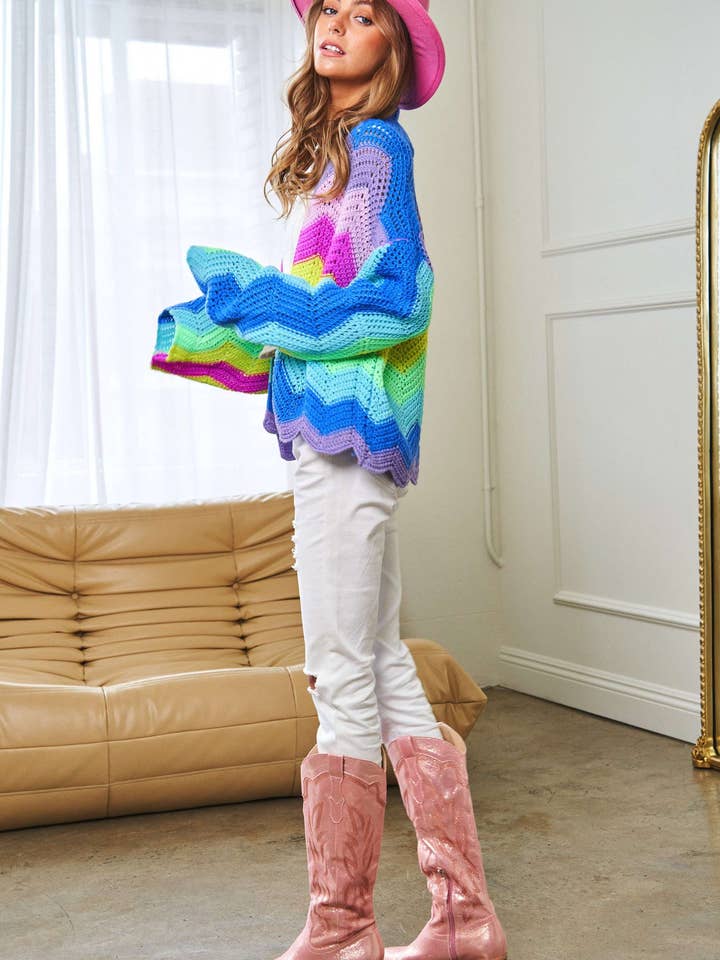 PLUS RAINBOW MULTI COLOR KNIT SWEATER CARDIGAN for wholesale on Faire3