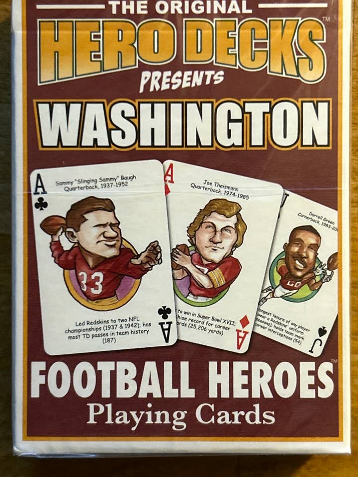 Carte da gioco dei Washington Football Heroes per i tifosi per la vendita all'ingrosso da parte di Midwest Novelty / Parody Productions