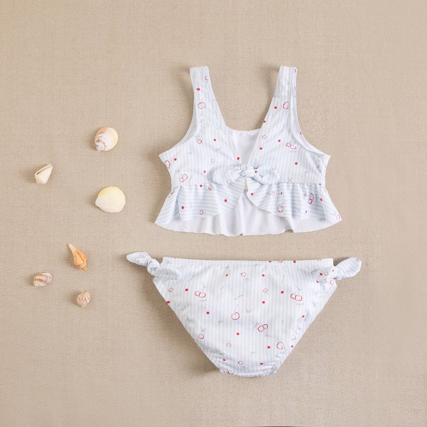 light blue Girl's Bikini with Striped Pattern and Cherry Print for wholesale on Faire2