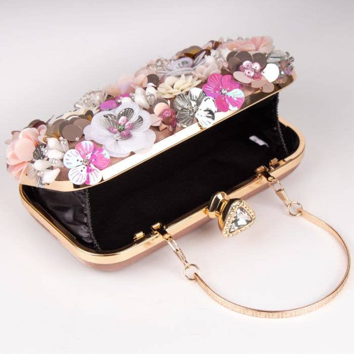 PEACH ACCESSORIES - Vendita all'ingrosso Pochette - Donna - Borsa clutch da sera decorata a mano con fiori K02012
