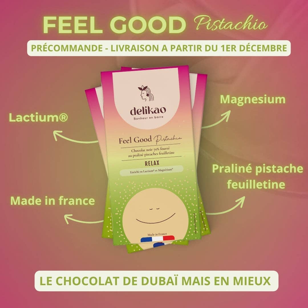 Delikao - Vente Barre chocolatée - Feel Good- Chocolat anti stress 70%  praliné noisettes 5
