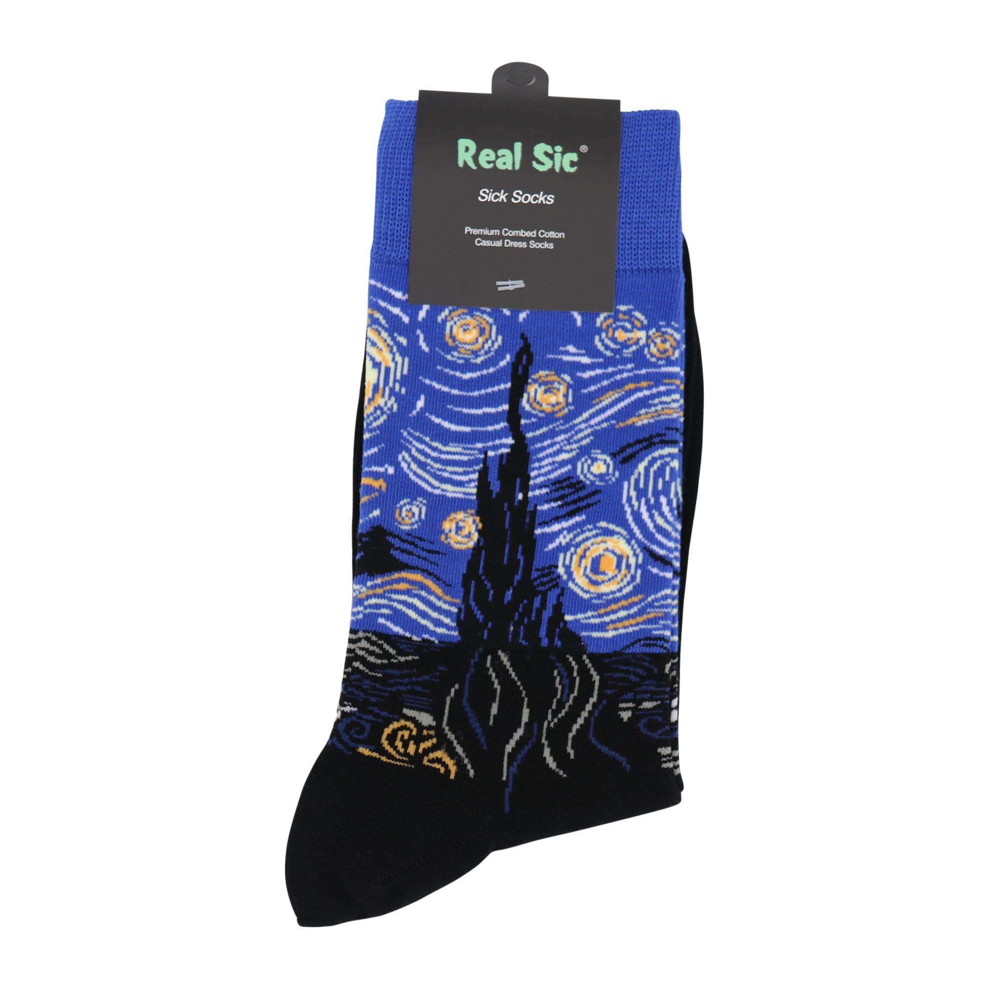 Real Sic – Großhandel Socken - Unisex – Sternennacht von Van Gogh Kunstsocken - Bequeme Baumwolle für Männer & Frauen1