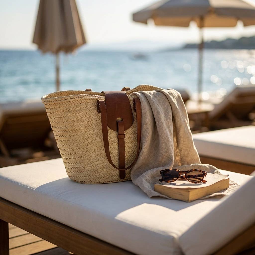 Melecraft - Vente Paniers - Panier de marché français en paille - Anses en cuir été5