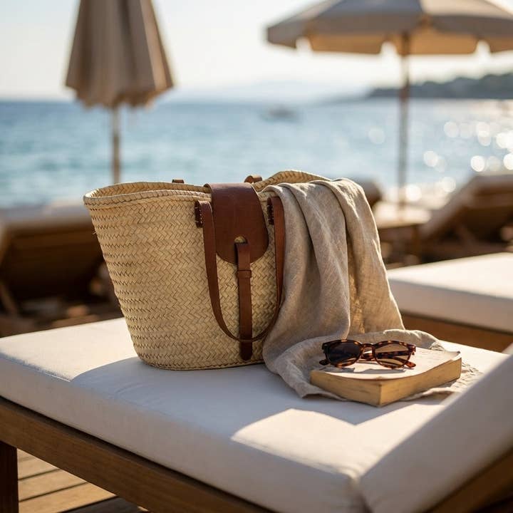 Melecraft - Vente Paniers - Panier de marché français en paille - Anses en cuir été5