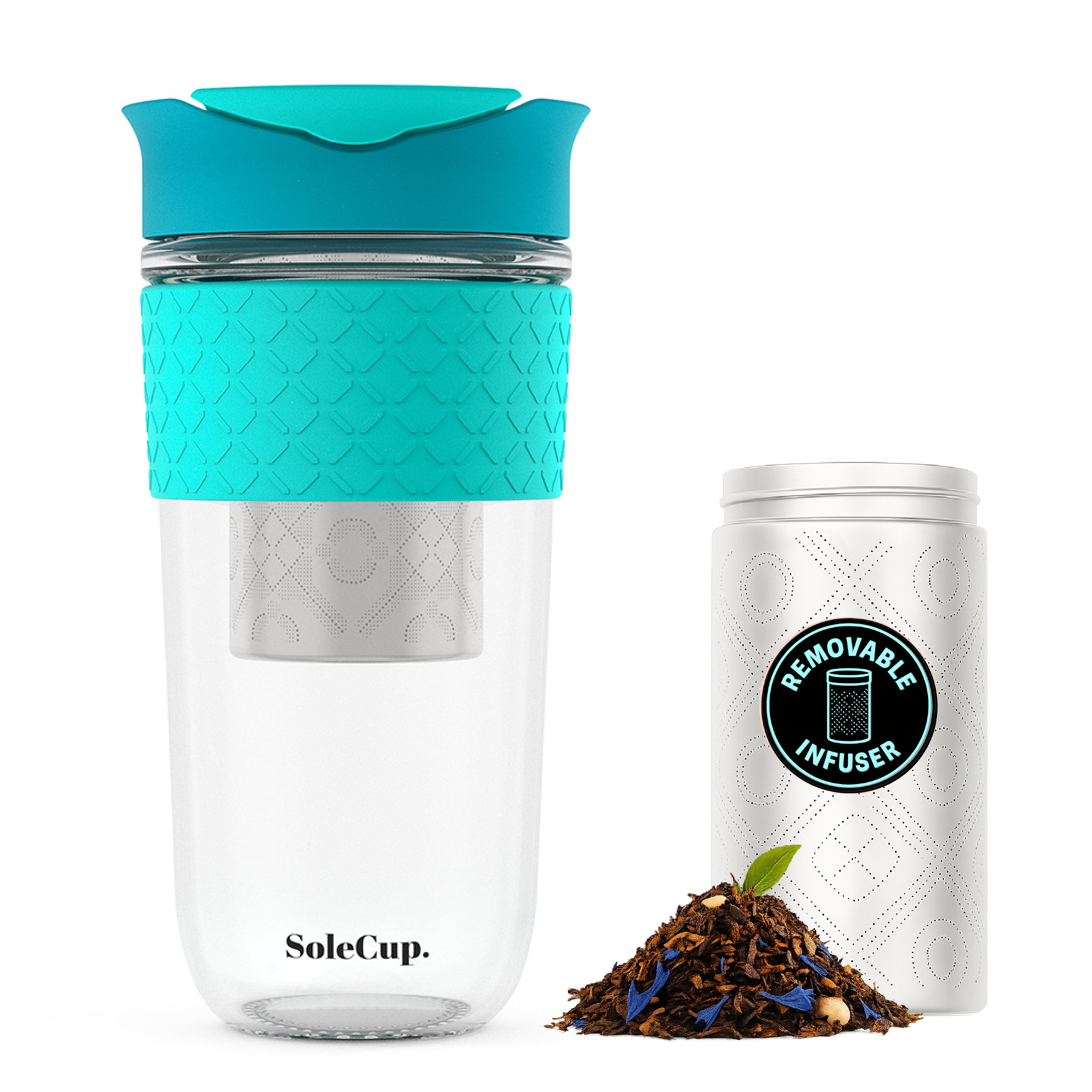 SoleCup - Wholesale Insulated Mug/Tumbler - SoleCup Glass Travel Mug 18oz (530ml) with Loose Tea Infuser0