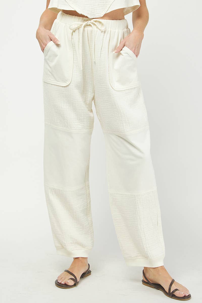 Cream 933NP COTTON GAUZE PANTS for wholesale on Faire