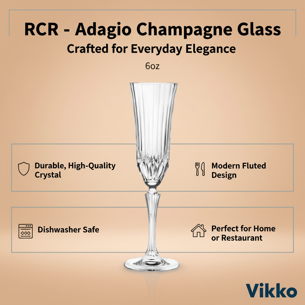 Kadra Kitchenware - Wholesale Champagne Flute - RCR - Adagio, Champagne Glass, 6oz3