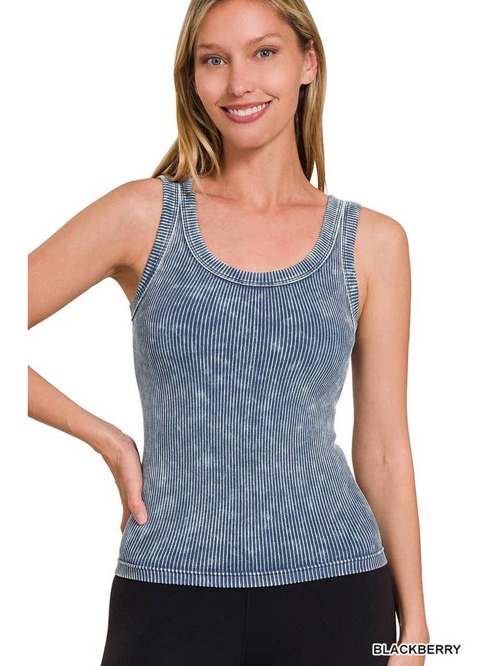 Vanilla Monkey - Wholesale Knit Top - Women's - 2 Way Neckline Washed Ribbed Seamless Tank Top