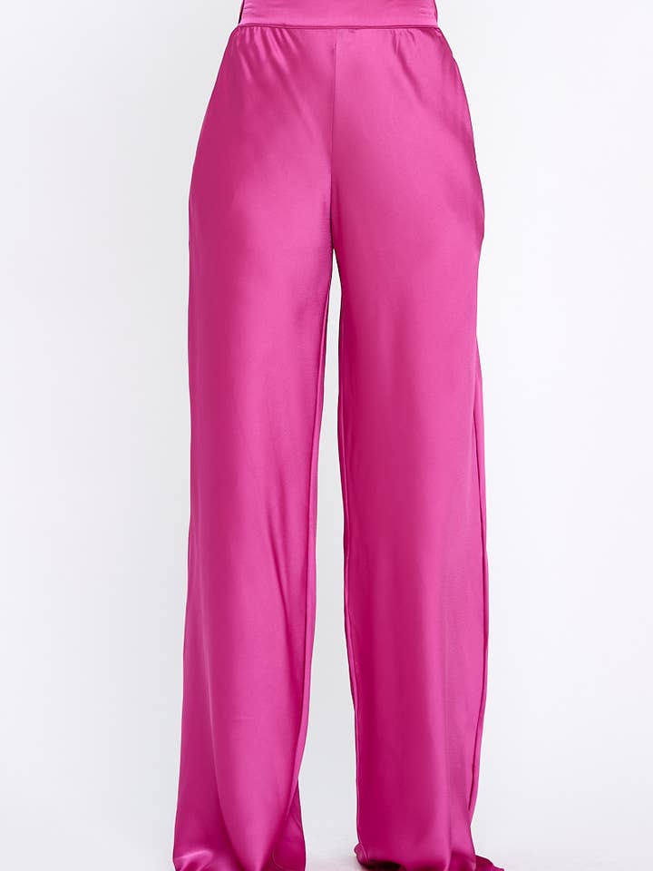 Made in USA Stretch Satin Pants w/ Elastic Waist and Pockets for wholesale by Renee C.