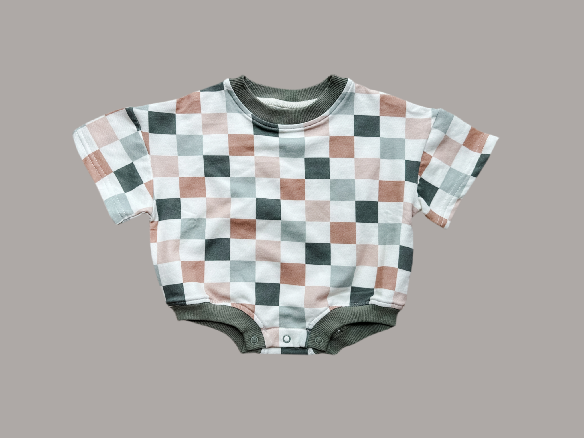 Addie Joy company - Wholesale Bodysuit (Non-Footed) - Baby - Oversized T-shirt Bubble Romper- Sage Check5