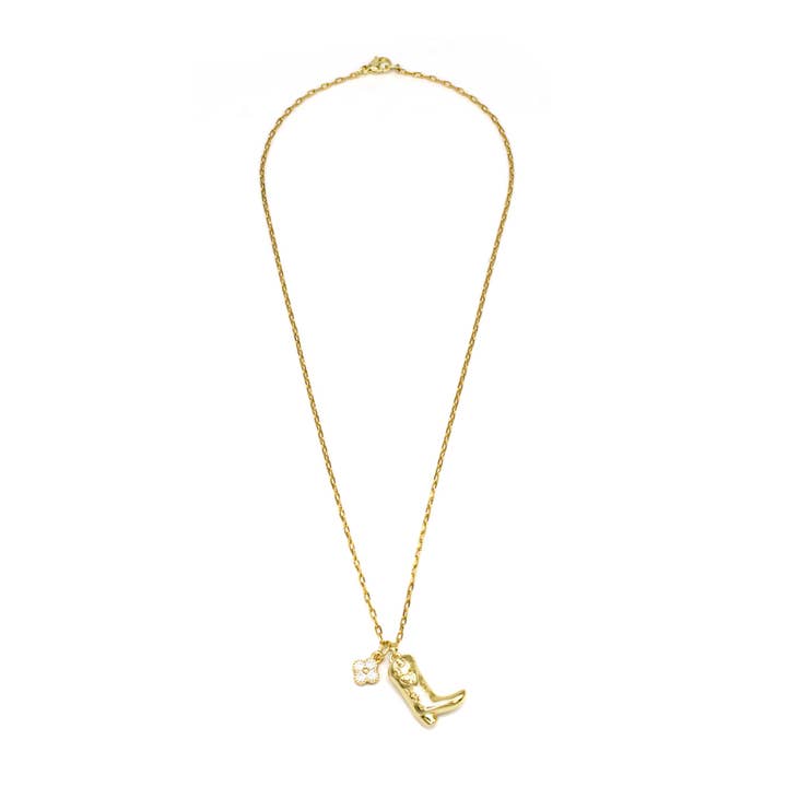 Minimalist Gold Cowboy Boot Necklace ✦ NC-SJ0291 for wholesale by Simply Jewels