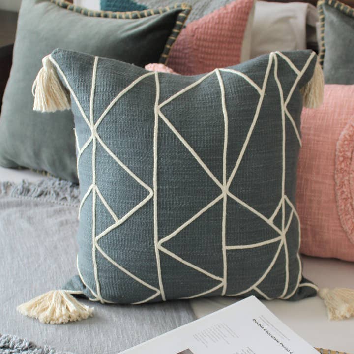 Charcoal Grey/Blue Shimmer Designer Cotton Pillow Cover for wholesale by Kozify Decor Inc