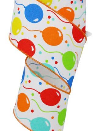 2.5" x 10yd Balloons ribbon-White/Orng/Blu/Rd-RGE163427 for wholesale by General Wholesale Inc