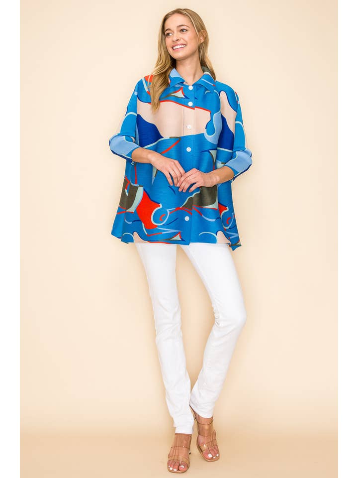 QMP Moda - Wholesale Tunic - Women's - PLEATED LIGHTWEIGHT CARDIGAN/BLOUSE