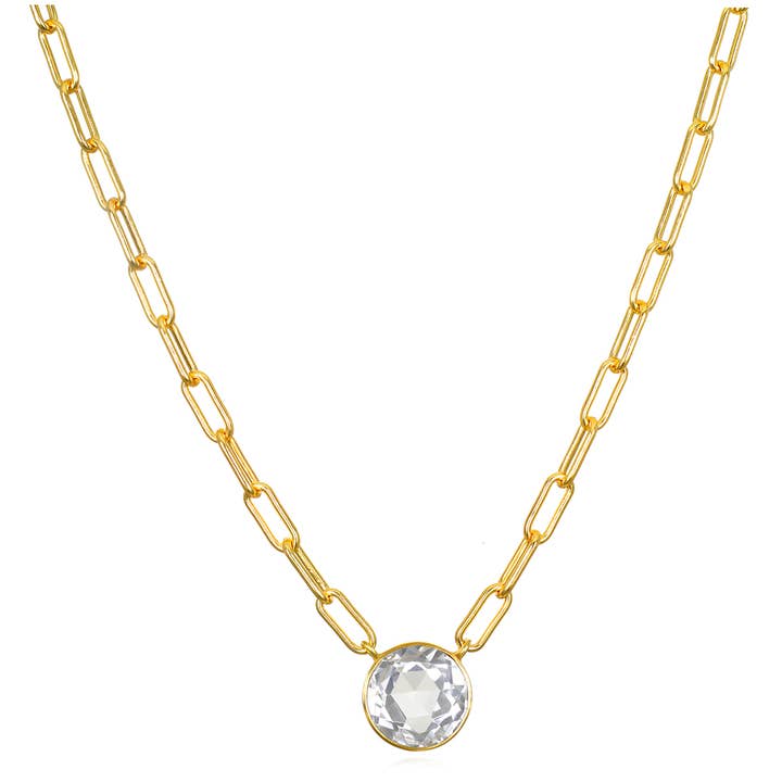 Grand Gemstone Paperclip Necklace-White Topaz for wholesale by Amelia Rose Jewelry