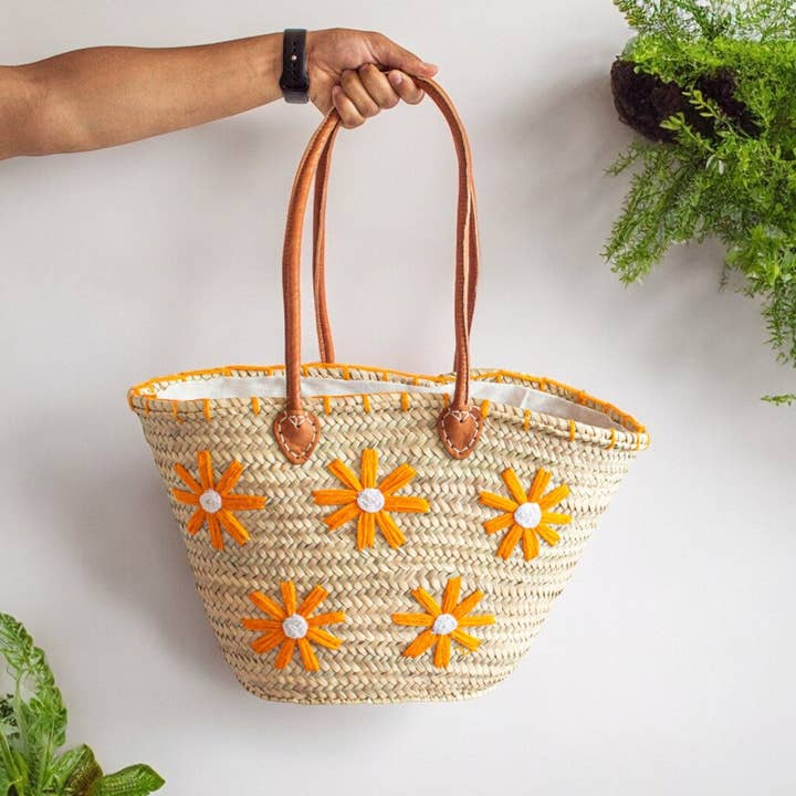DarKech - Wholesale Beach Bag - French Market Basket with Leather | Beach Bag, Shopping Tote