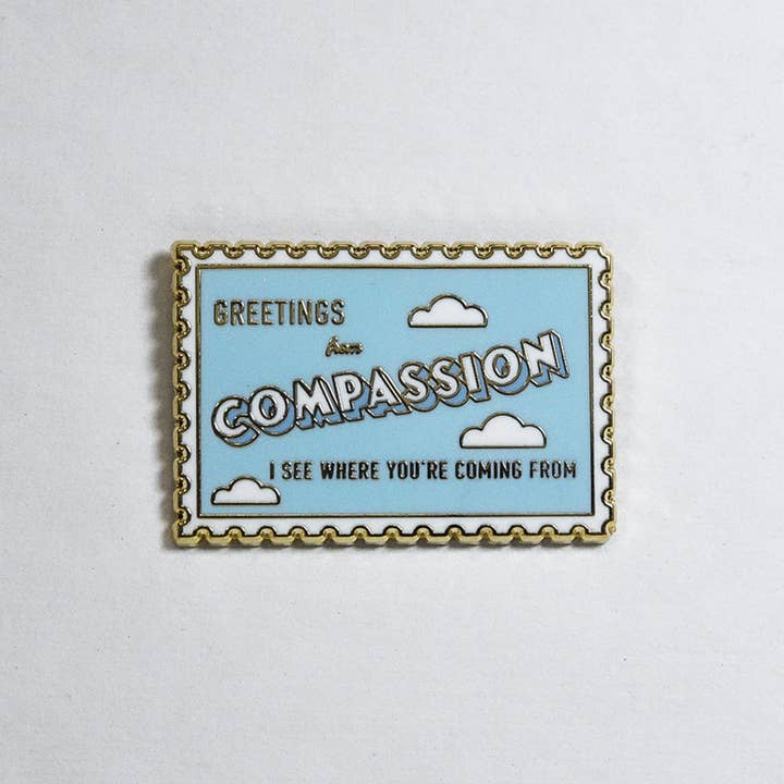 Compassion Stamp Enamel Pin for wholesale by Yours Truly, Mary Anne