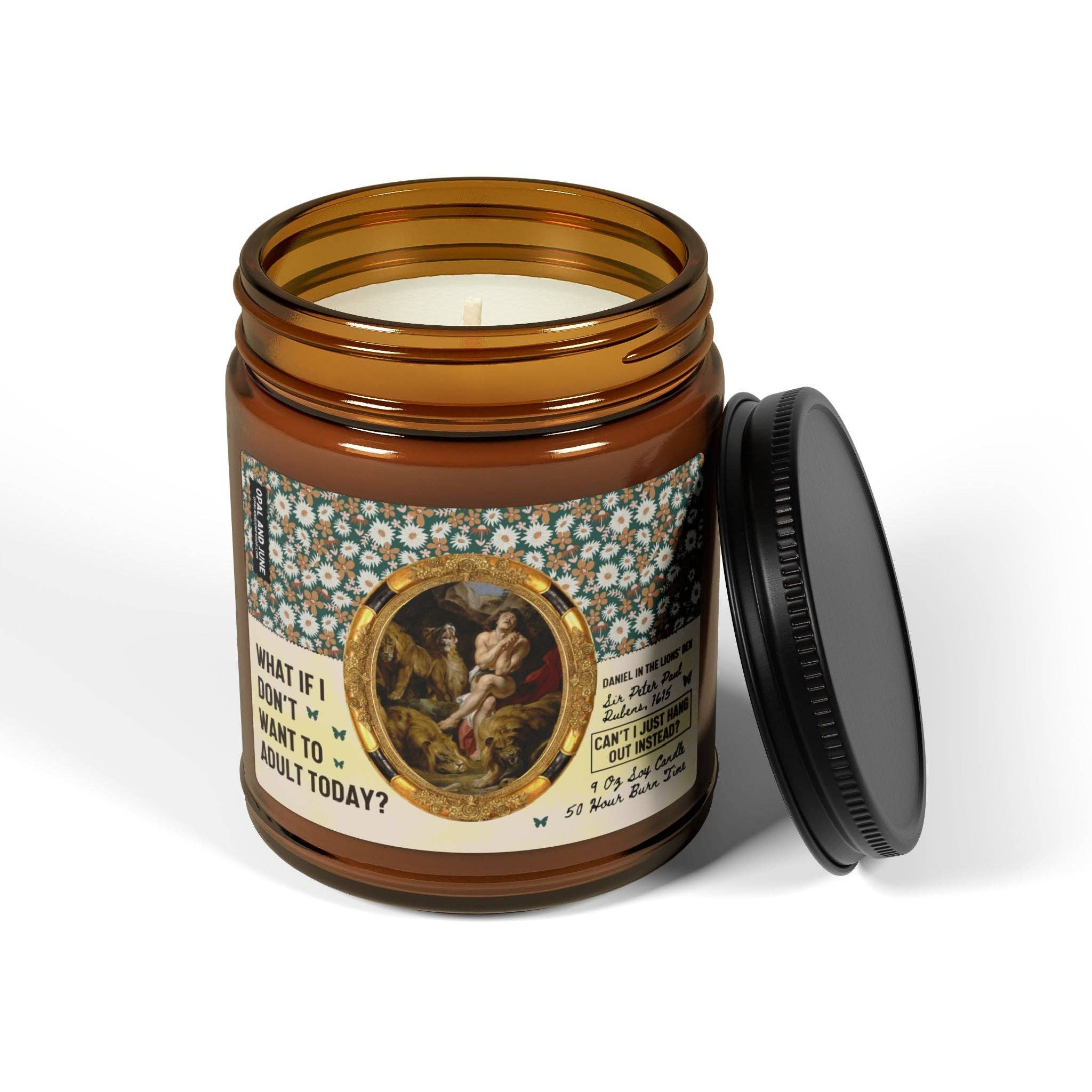 Amber Art History Candle: Daniel in the Lions' Den by Rubens for wholesale on Faire1