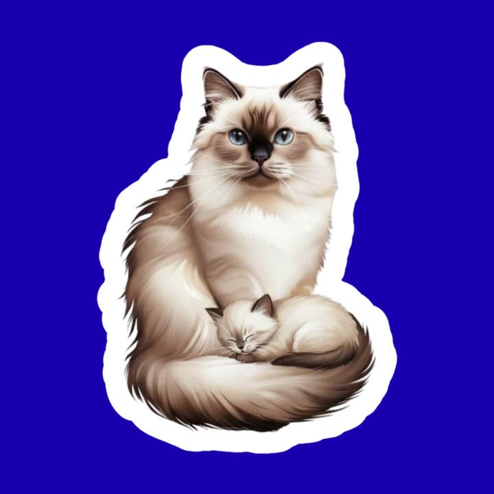 Birman Cat Sticker, Mama & Kitten Watercolor Art, Vinyl Cat Decal, Cute Cat Mom Gift, Laptop or Journal Decor for wholesale by Designs by Mysh