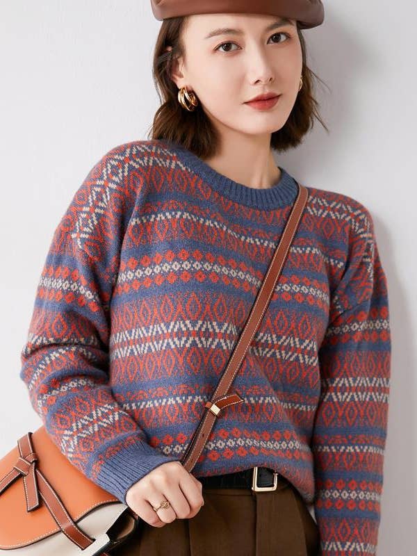 EP-SW2129 Fair Isle Crewneck Sweater for wholesale by ePretty