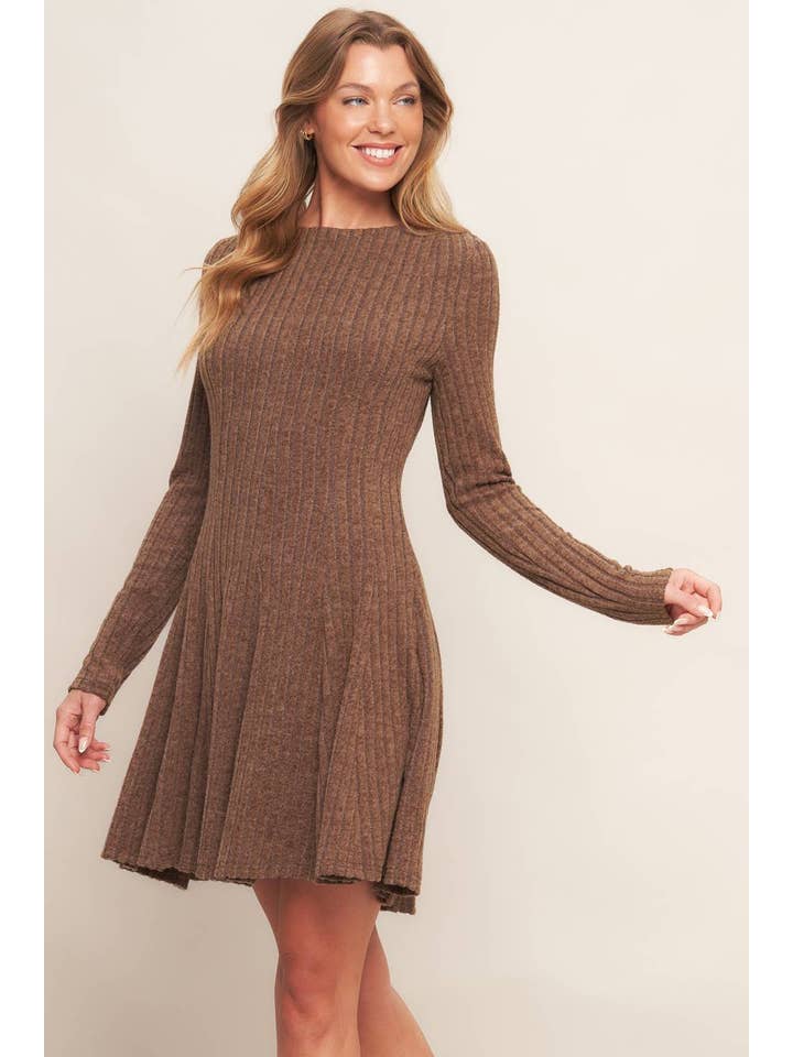 Brown A brushed ribbed knit mini dress - ID23039 for wholesale on Faire2