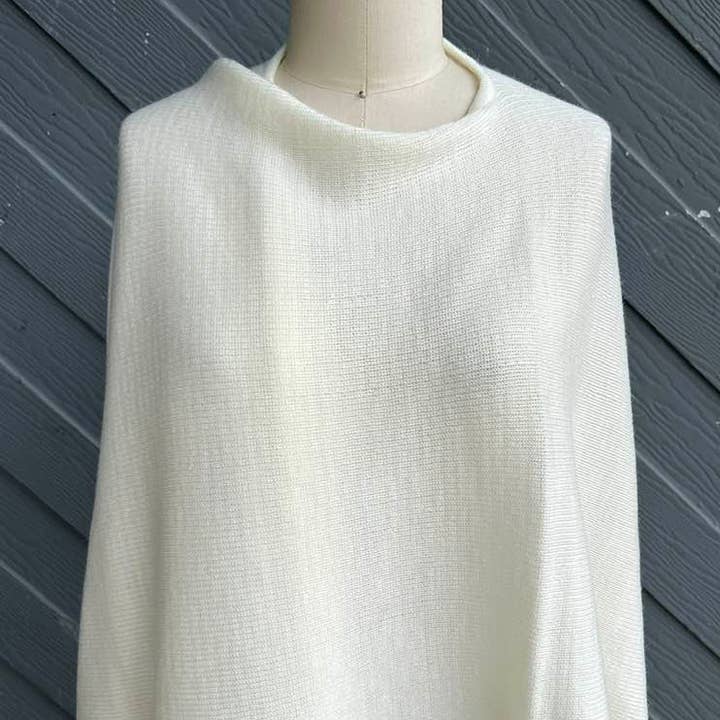 Alpaca Blend Knit Ruana Wrap - Winter White for wholesale by The Winding Road