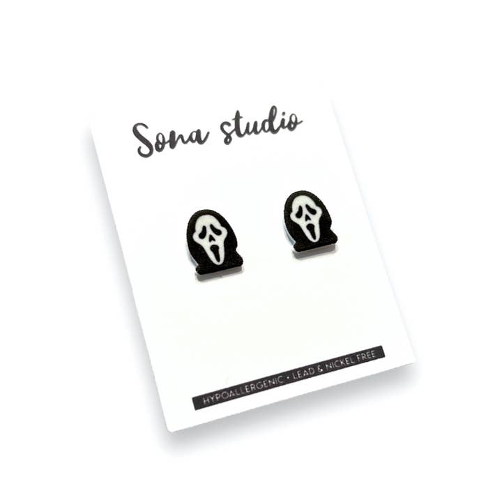 Sona Studio - Wholesale Stud/Post Earrings - Ghost Face Halloween Earrings1