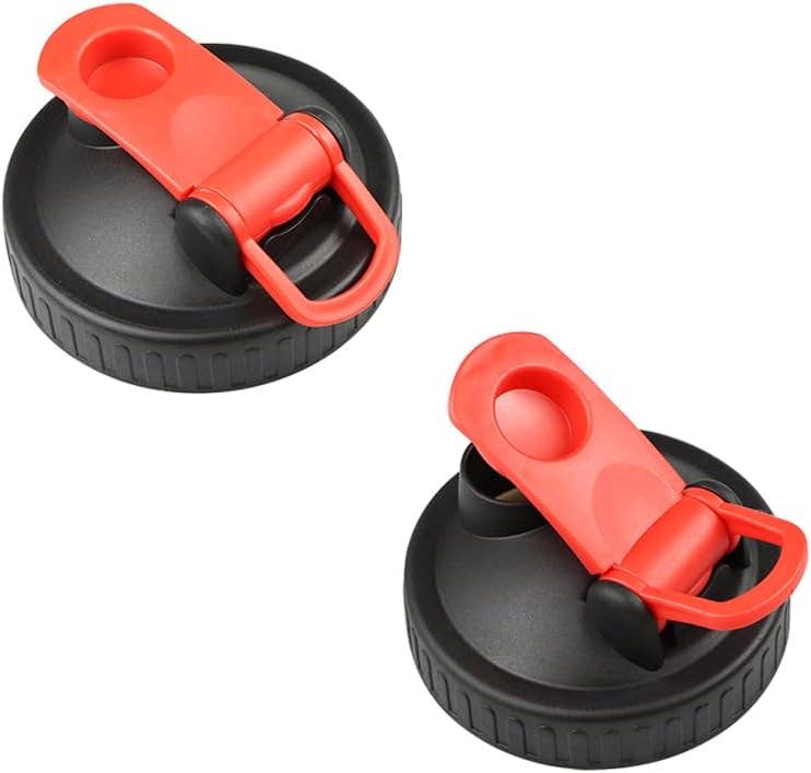 Vigor Path – Großhandel Getränkedeckel – 2er-Pack Einmachglasdeckel mit normalem Mund und Klappverschluss für Einmachgläser — luftdichter Verschluss, auslaufsicheres Design und praktischer Ausgießer (Gläser separat erhältlich) (Gläser separat erhältlich) (Rot/Schwarz)0