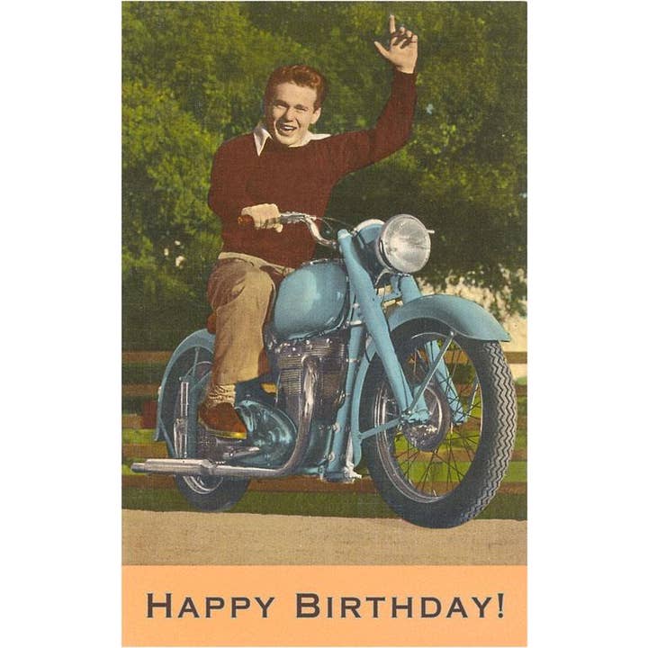 Found Image Press – wholesale Vykort – Vykort HB-89 Grattis på födelsedagen, Kille på motorcykel