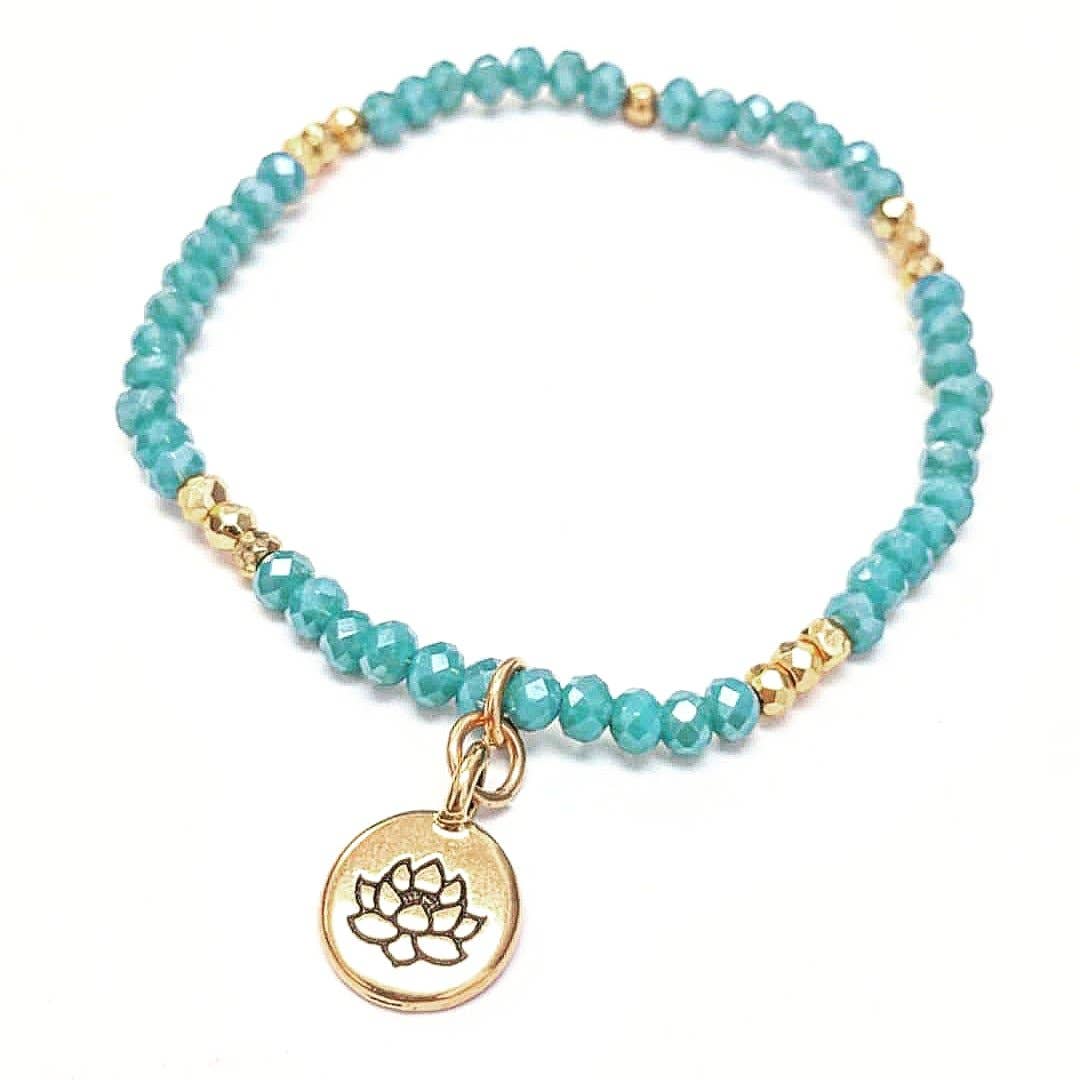 Sigalie Jewelry - Wholesale Charm/Dangle Bracelet - Aqua Chalcedony Lotus Charm Stretch Bracelet0
