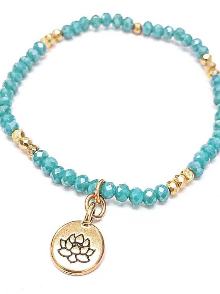 Pulsera elástica con abalorios de loto Aqua Calcedonia para venta al por mayor de Sigalie Jewelry
