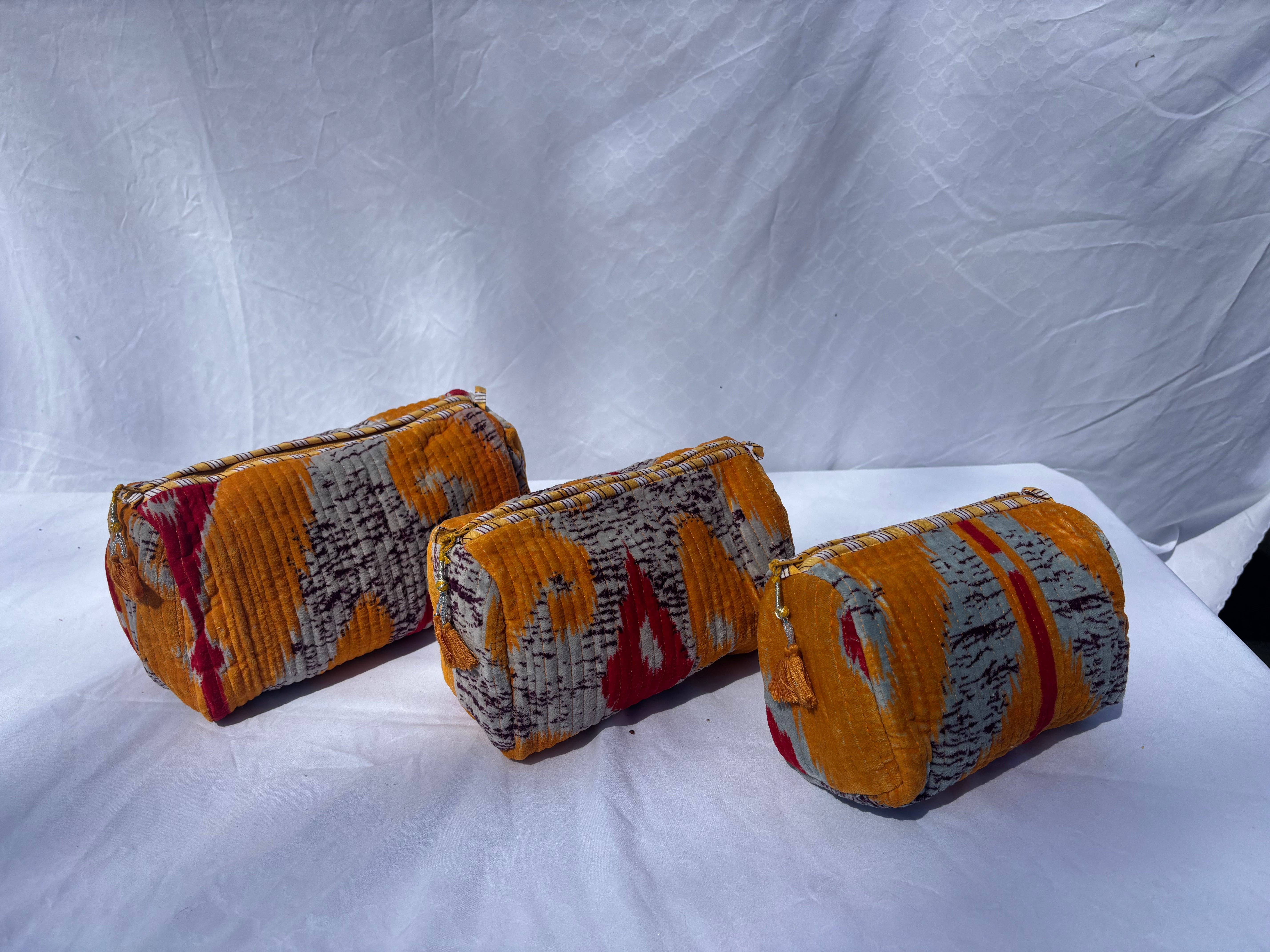 Tibet Handicrafts LLC - Wholesale Travel Set - Orange Vibes Velvet 3 Piece Travel Set5