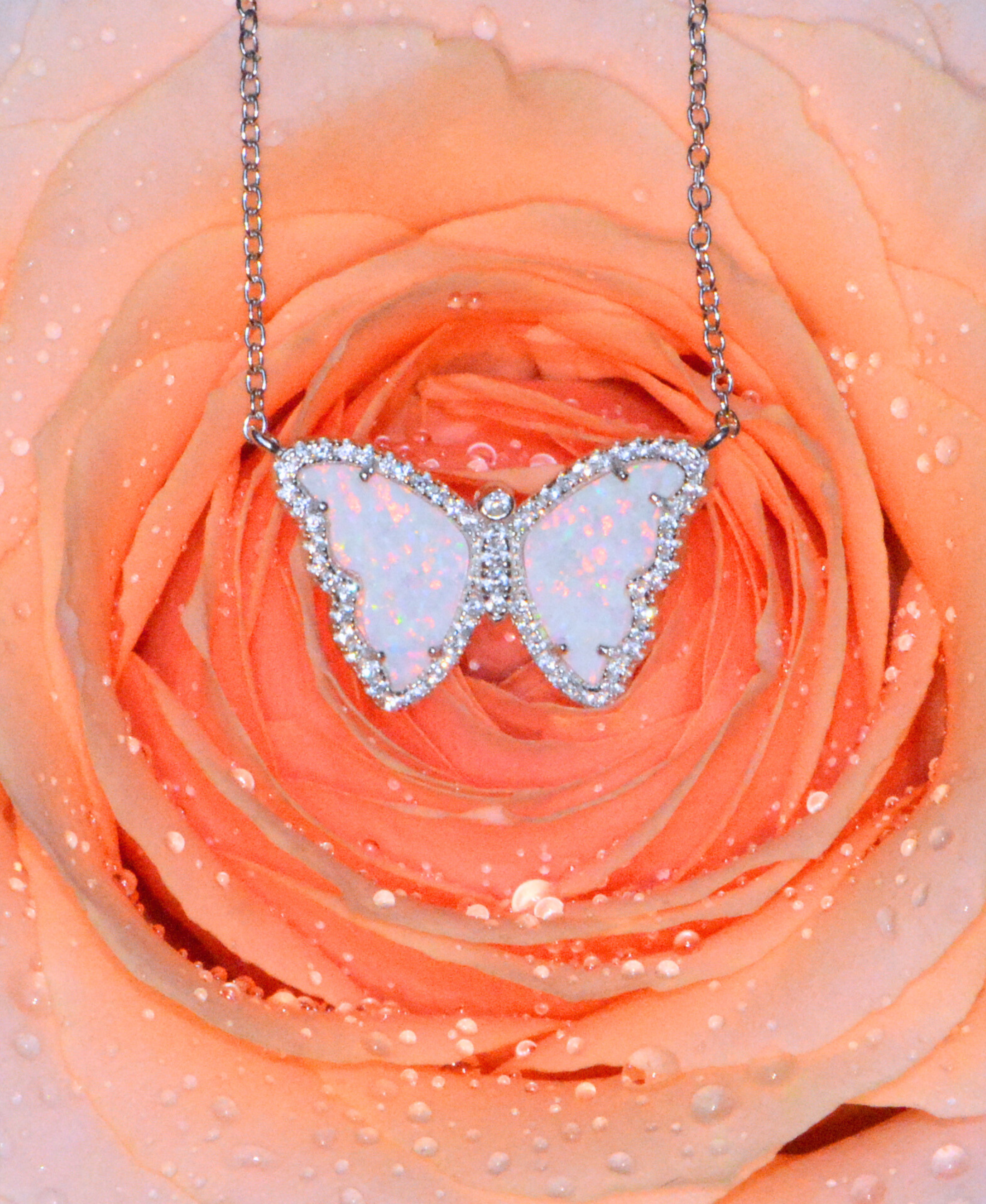 Kamaria Jewelry - Wholesale Pendant/Charm Necklace - Opal Butterfly Necklace With Crystals37