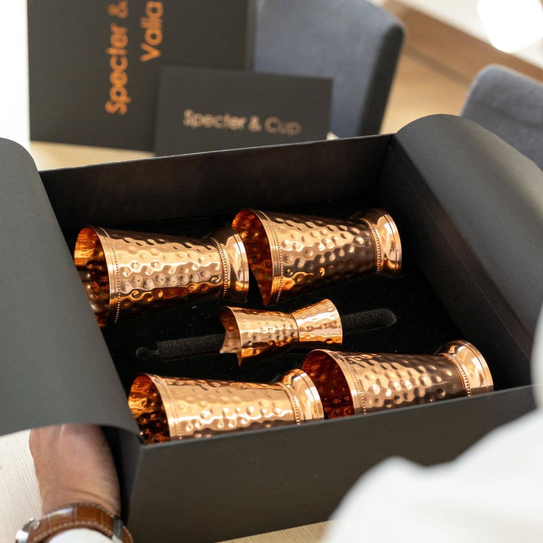 Specter & Cup - Wholesale Cocktail/Liquor Glass - Valia copper mug set — 4x cocktail cups + accessory set3