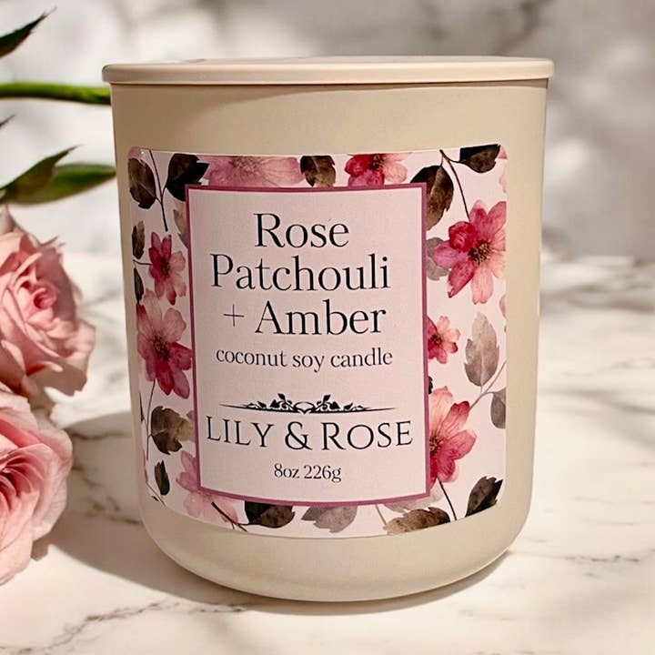 ** NOUVEAU ** Rose Patchouli + Ambre | Mélange Coco Soja 8oz pour la vente par Lily & Rose Candle + Floral Boutique