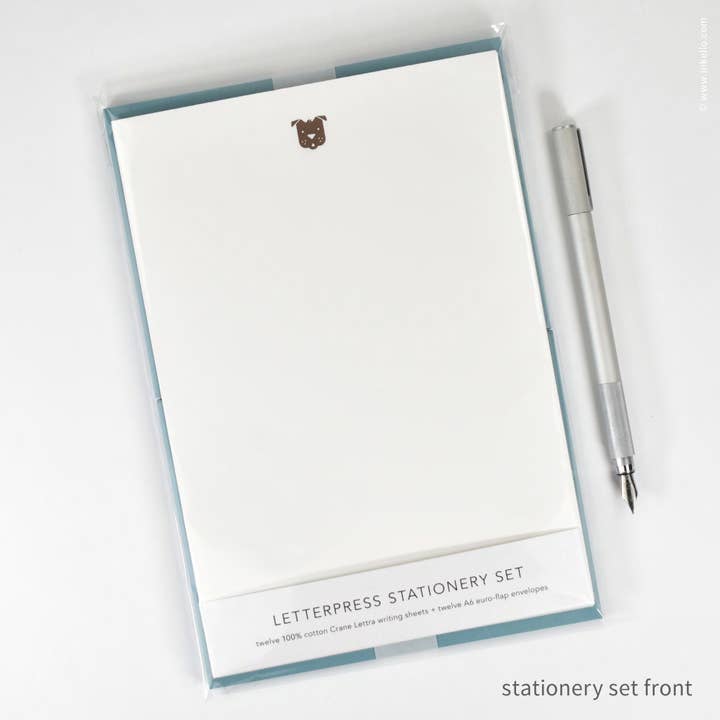 Stationery Set with Brown Dog (#472) for wholesale by Inkello Letterpress