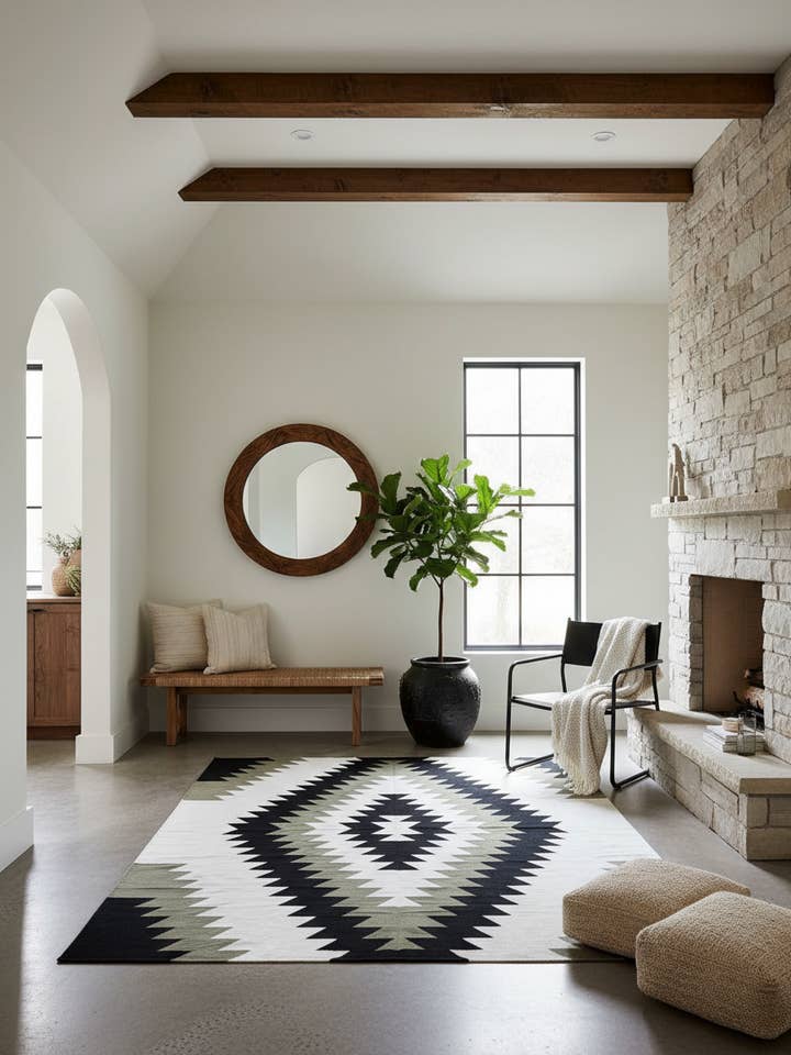 Olive Green Cream Black Kilim Area Rug - Ciara for wholesale by Mumo Toronto Inc