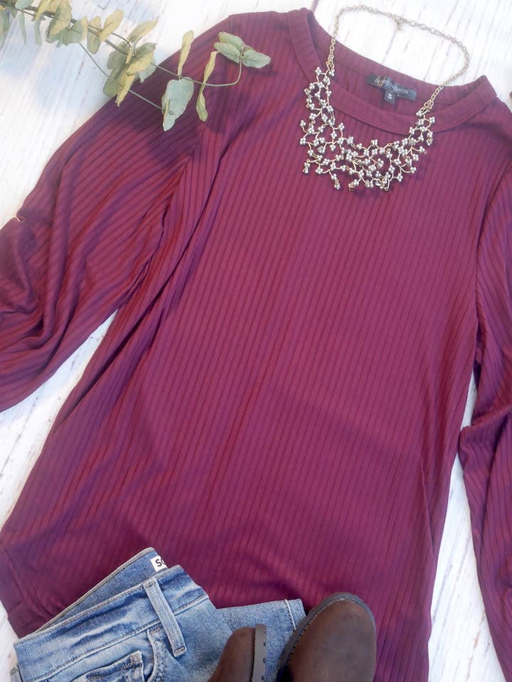 24-Hrs Fashion - Wholesale Knit Top - Women's - Ribbed Puff Sleeve Top S-XL2