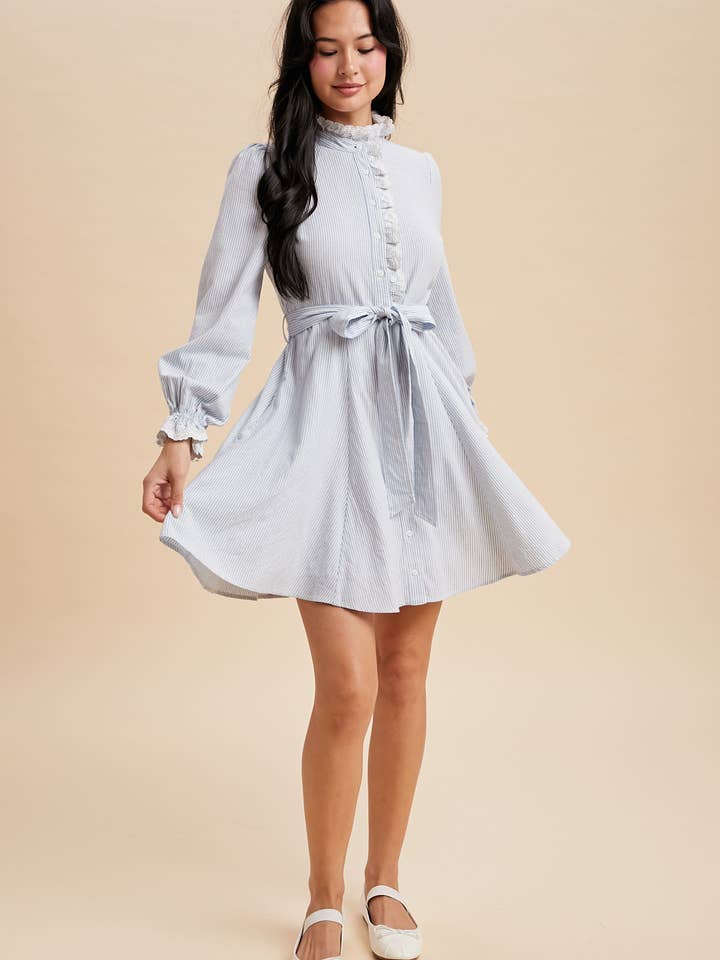 STRIPED MOCK NECK MINI BUTTON DOWN MINI DRESS for wholesale by In Loom