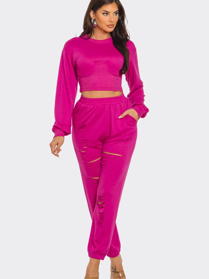 Julia by LoveJ – Großhandel Set aus Oberteil und Hose (NICHT Loungewear) – Damen – Set aus festem Top mit Rundhalsausschnitt und lasergeschnittener Hose1