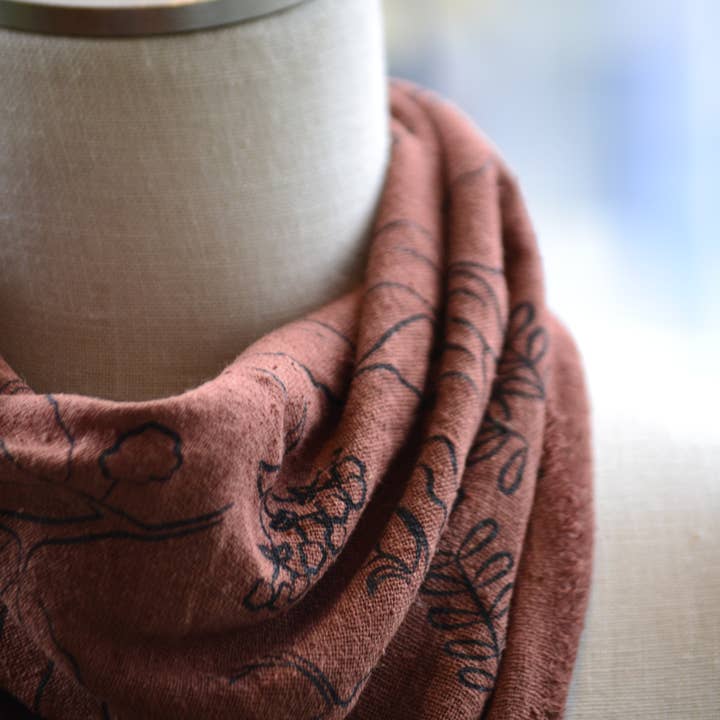 Eco Raw Studio - Wholesale Bandana - Women's - Terracotta Botanical Print Naturally Dyed Bandana (black)