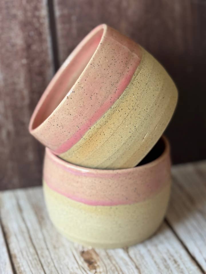 Mini hug mug in soft pink for wholesale by Wolf and Clay Pty Ltd