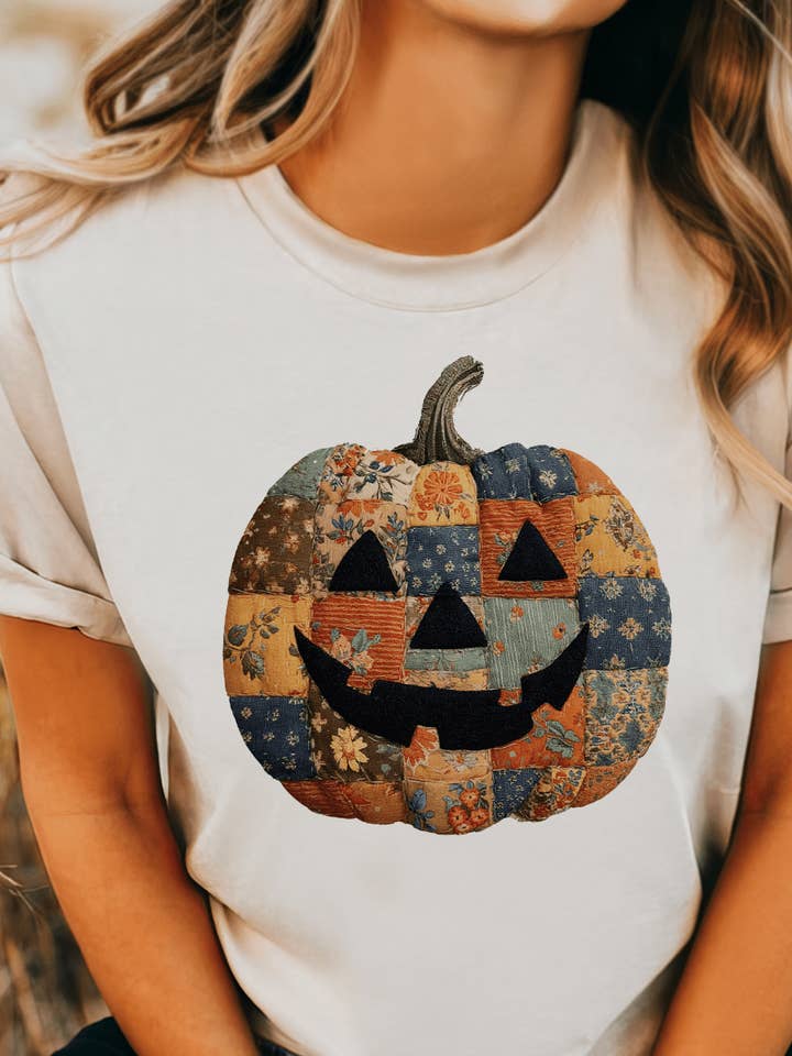 THE LATTIMORE CLAIM - Wholesale Graphic Sweatshirt - Women's - Patchwork Pumpkin Tees and Sweatshirts