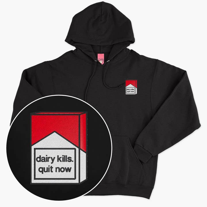 Broderet hættetrøje med teksten "Dairy Kills" (Unisex) for engroshandel hos SassySpud