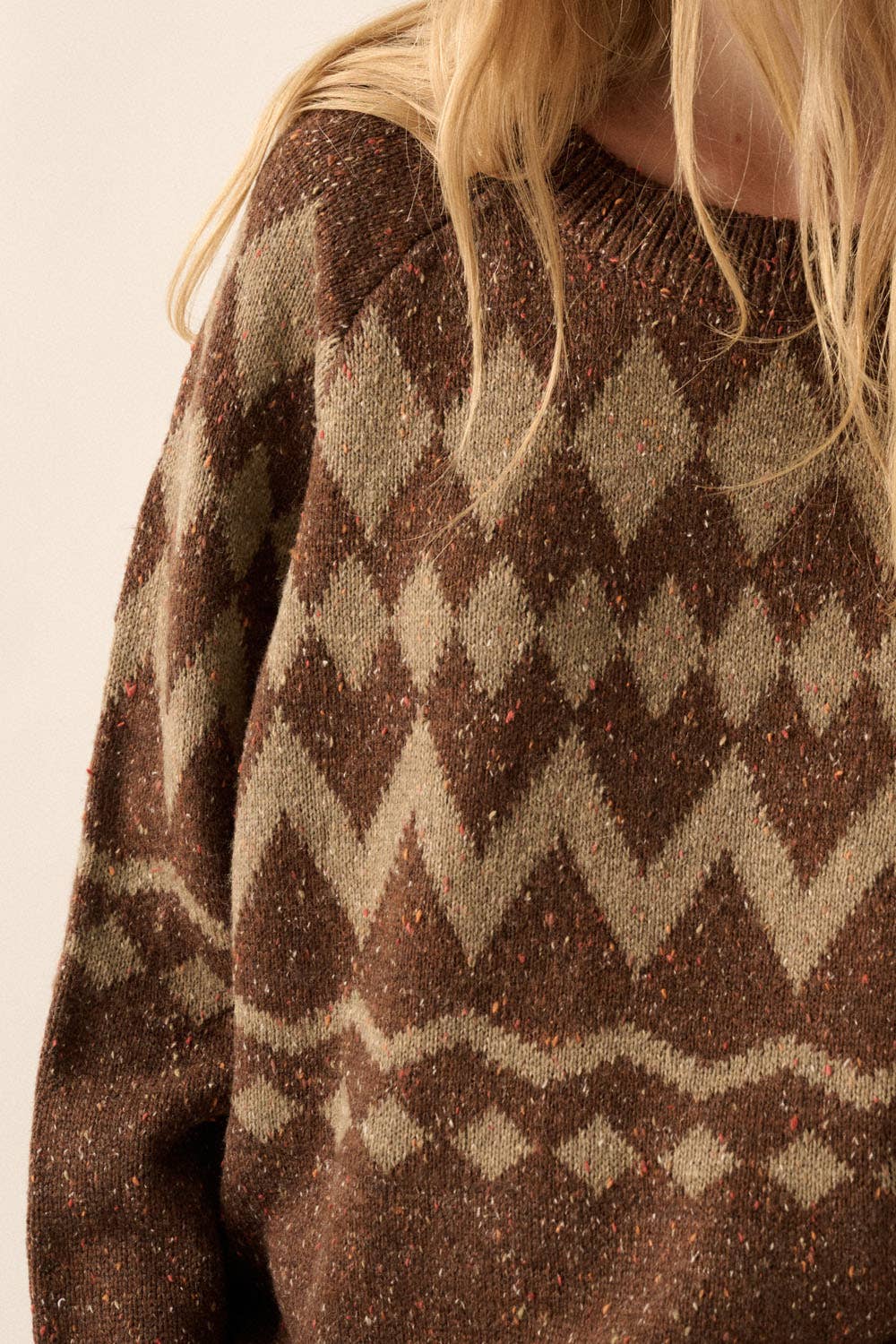 Promesa USA – wholesale Pullovertröja - Dam – Argyle Confetti Stickad Raglantröja med lös passform3